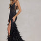 Embellished Feather Skirt V-Neck Open V-Back Side Slit Long Prom Dress NXC1119_19