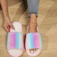 Color Block Open Toe Faux Fur PVC Slippers