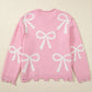 Pearl Detail Bow Round Neck Long Sleeve Sweater