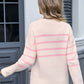 Angel Wings Striped Round Neck Long Sleeve Sweater