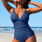 Scalloped V Neck Cut Out Monokini Swimwear