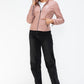 Snobbish Faux Leather Zip Up Drawstring Hooded Jacket