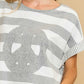 Umgee Peace Sign Patch Striped French Terry T-Shirt