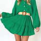 Ruffled Notched Balloon Sleeve Mini Dress