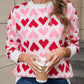 Angel Wings Contrast Heart Round Neck Sweater