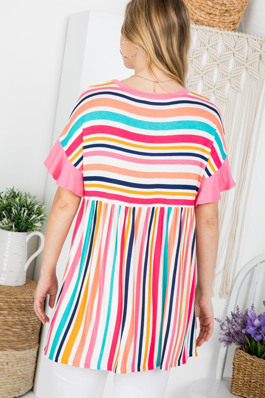 Stripe Babydoll Tunic Top PLUS