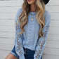 Openwork Lantern Sleeve Dropped Shoulder Sweater