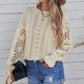 Openwork Lantern Sleeve Dropped Shoulder Sweater