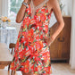 Lace Detail Printed V-Neck Sleeveless Dress