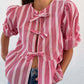 Tied Round Neck Balloon Sleeve Shirt