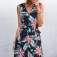 Printed Zip Detail Belted Sleeveless Dress