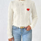 Cable-Knit Heart Round Neck Long Sleeve Sweater