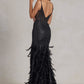 Embellished Feather Skirt V-Neck Open V-Back Side Slit Long Prom Dress NXC1119_17