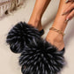 Fuzzy Open Toe Flat Sandals