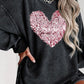 Valentine’s Day Sequin Heart Round Neck Long Sleeve Sweatshirt