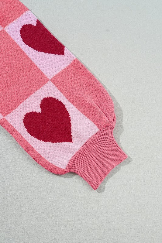 Pink Plus Size Love Heart Block Valentine Sweater