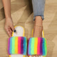 Color Block Open Toe Faux Fur PVC Slippers