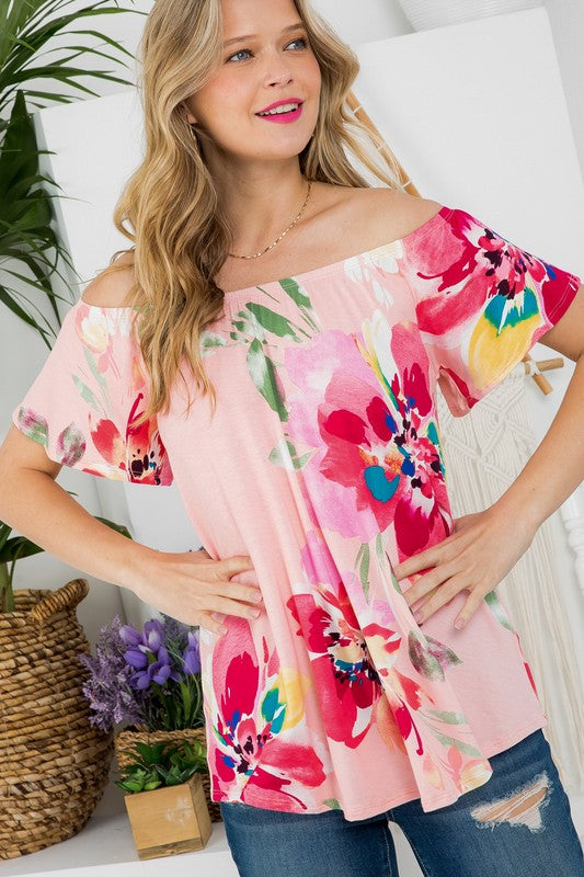 PLUS FLORAL OFF SHOULDER TOP