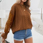 Openwork Lantern Sleeve Dropped Shoulder Sweater