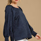 Umgee Wrinkled Round Neck Lantern Sleeve Blouse