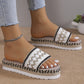 Geometric Woven Platform Slide Sandals