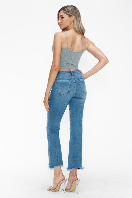 bytos Raw Hem Distressed Mid Rise Crop Jeans