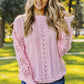 Openwork Lantern Sleeve Dropped Shoulder Sweater