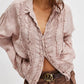 Frill Ruched Collared Neck Long Sleeve Shirt