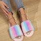 Color Block Open Toe Faux Fur PVC Slippers