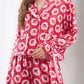 Valentine’s Day Frill Strawberry Print Flounce Sleeve Top and Shorts Lounge Set