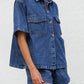 Collared Neck Button Up Top and Shorts Denim Set