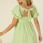 Tie back dress with puff sleeves