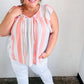 Coral & Light Blue Stripe Waffle Tie Neck Top