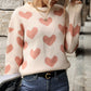 Perfee Heart Pattern Dropped Shoulder Sweater