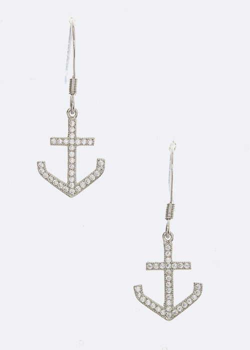 Cubic Zirconia Anchor Drop Earrings