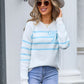 Angel Wings Striped Round Neck Long Sleeve Sweater