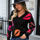 Angel Wings Lip V-Neck Drop Shoulder Sweater