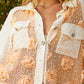 POL Eyelet Flower Pearl Detail Lace Patchwork Shirt