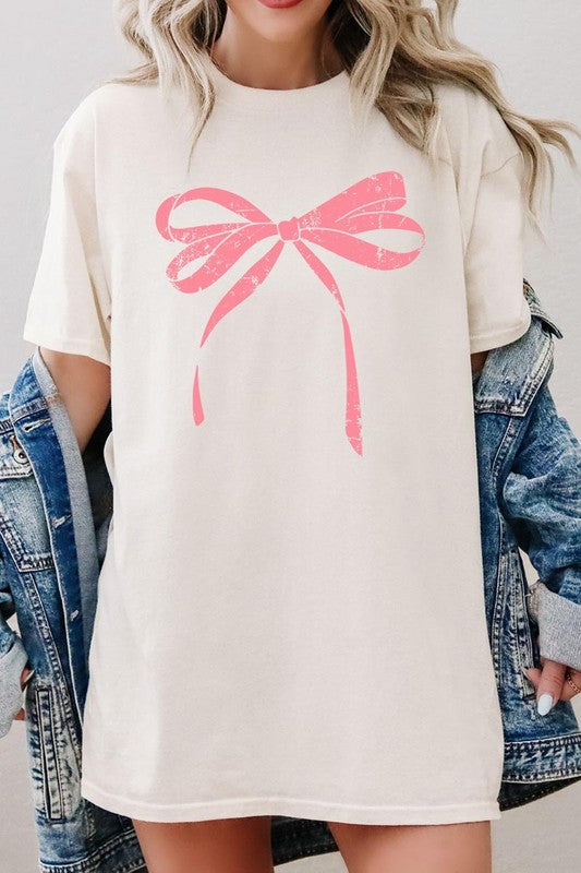 Pink Valentine Bow Graphic Plus Heavy Cotton Tee