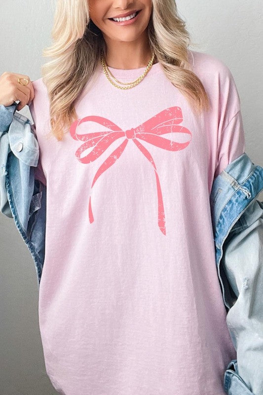 Pink Valentine Bow Graphic Plus Heavy Cotton Tee