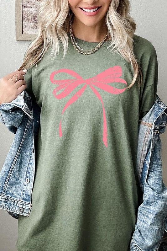 Pink Valentine Bow Graphic Plus Heavy Cotton Tee