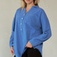 Davi & Dani Letter Back Raw Hem Half Button Shirt