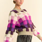 Davi & Dani Checkered Round Neck Long Sleeve Sweater