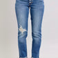 Judy Blue Medium Denim Mid Rise Boyfriend Fit Button Jeans