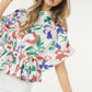 Floral Print Short Sleeve Top With Waist Tie