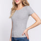 Short Sleeve Crew Neck Variegated Rib Knit Top