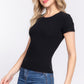 Short Sleeeve Crew Neck Variegated Rib Knit Top