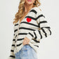 Striped Cardigan With Heart Patch