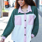 Pretty In Pink & Olive Color Block Button Down Ribbed Shacket