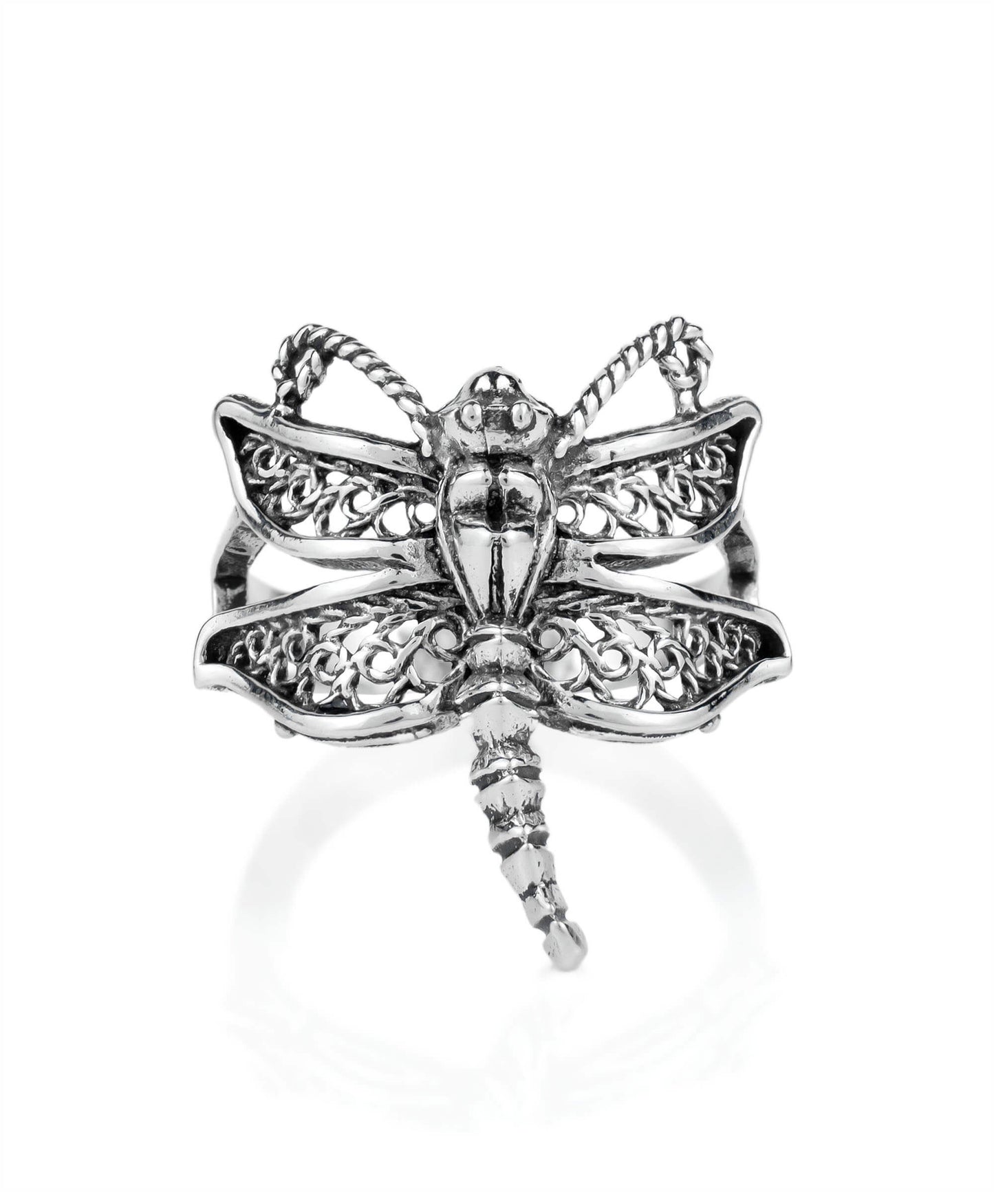Filigree Art Dragonfly Design Women Silver Cocktail Ring